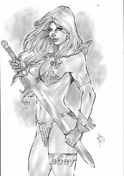 Red Sonja by Lanio Sena Original Comic Art Drawing Pinup Conan Monika 11x17
