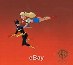 SUPERMAN Animated Series Supergirl Batgirl animation cel+BACKGROUND Warner Bros