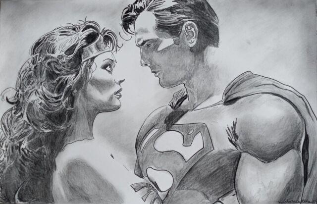 Superman Wonderwoman Original Unpublished Comic Book Art Dcx Signed 11x17