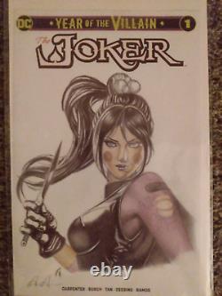Sexy Original Joker Punchline Comic Book Sketch Cover Art Drawing By Andrade