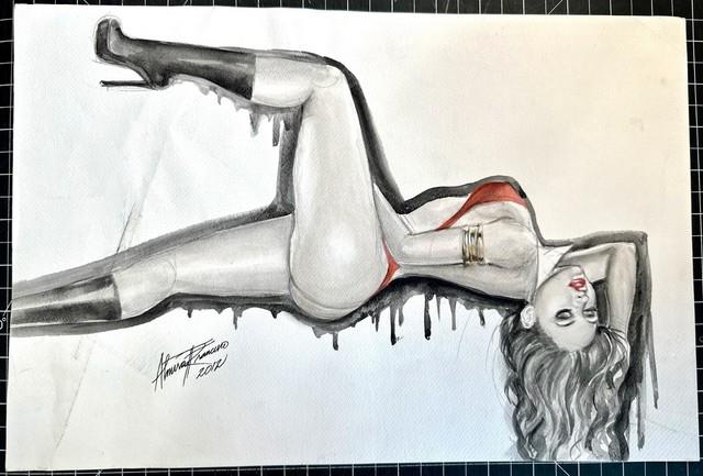 Signed Original Almira Francisco Vampirella Watercolor Pinup 10x15