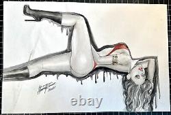 Signed Original Almira Francisco Vampirella Watercolor Pinup 10X15 Signed Original Almira Francisco Vampirella Watercolor Pinup 10X15