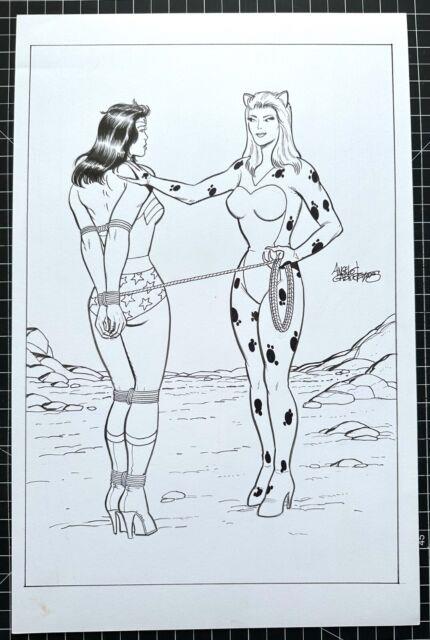 Signed Original Angel Gabriele Wonder Woman/cheetah Inked Commission 11x17