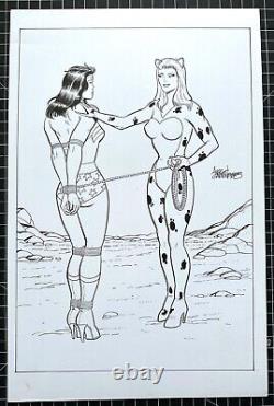 Signed Original Angel Gabriele Wonder Woman/Cheetah Inked Commission 11X17