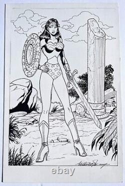 Signed Original Angel Gabriele Wonder Woman Inked Pinup 11X17