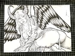 Signed Original Frankesley Naughty Angelus Pencil Commission 11.5x16.5