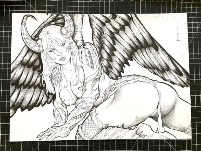 Signed Original Frankesley Naughty Angelus Pencil Commission 11.5x16.5