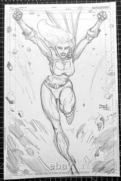 Signed Original Freddie Williams Power Girl Pencil Commission 11X17