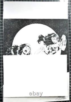 Signed Original G. W. Fisher Naughty Wonder Woman/Supervillain Ink Comm 11X14