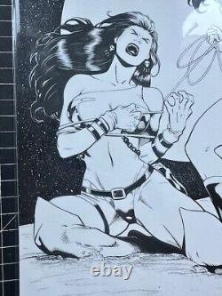 Signed Original G. W. Fisher Naughty Wonder Woman/Supervillain Ink Comm 11X14