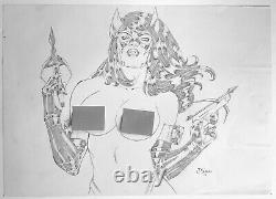 Signed Original J Santos Naughty Huntress Pencil Commission 11X17