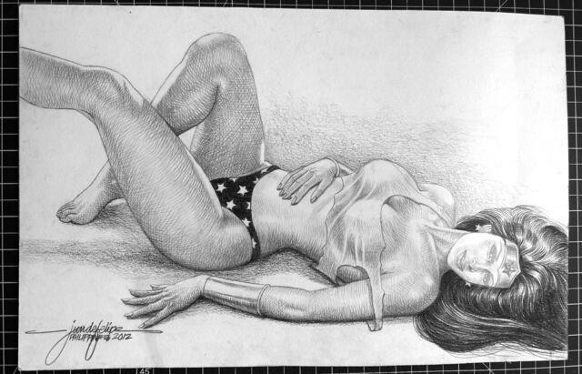 Signed Original Jun Defelipe Wonder Woman Pencil Commission 11x17