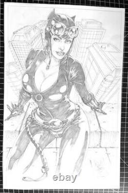 Signed Original Marcio Abreu Catwoman Pencil Pinup 11X17