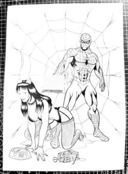 Signed Original Oliver Lee Naughty Inked Mary Jane/Spidey Commission 11.5X16