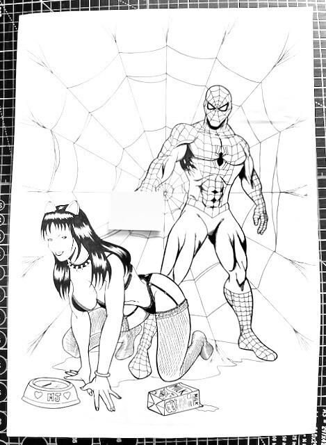 Signed Original Oliver Lee Naughty Inked Mary Jane/spidey Commission 11.5x16