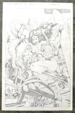 Signed Original Wellington Alves Wonder Woman Vs Artemis Pencil Pinup 11X17