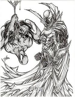 Spider-Man, Spawn. Original, black & white, sketch, drawing by Calvin Henio