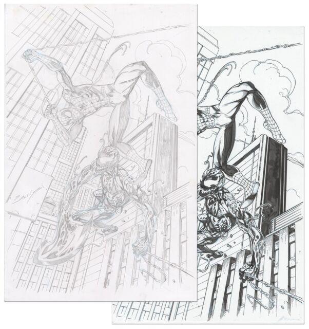 Spider-man Vs Carnage Original Art Sketch Mark Bagley & John Dell 11 X 17
