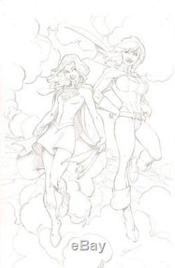 Supergirl and Power Girl Pencil Art for Print Signed art Mark Bagley
