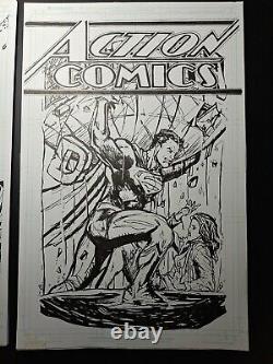 Superman art 11x17 With Title Original Signed By Artist Michael Fulcher