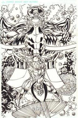Thanos and the Silver Surfer Commission art by Ron Wilson