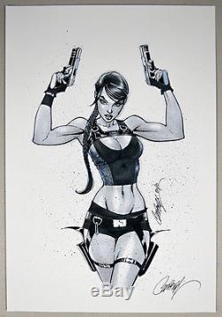 VERY RARE J SCOTT CAMPBELL hand signed LARA CROFT TOMB RAIDER test PRINT COPIC