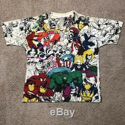 VTG 1993 Marvel All Over Print Baggy T Shirt Comic Art Movie 2 Sided Rap Tee 90s