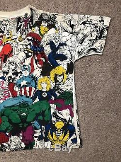 VTG 1993 Marvel All Over Print Baggy T Shirt Comic Art Movie 2 Sided Rap Tee 90s