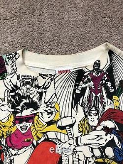 VTG 1993 Marvel All Over Print Baggy T Shirt Comic Art Movie 2 Sided Rap Tee 90s