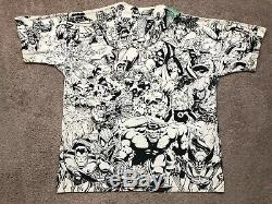 VTG 1993 Marvel All Over Print Baggy T Shirt Comic Art Movie 2 Sided Rap Tee 90s