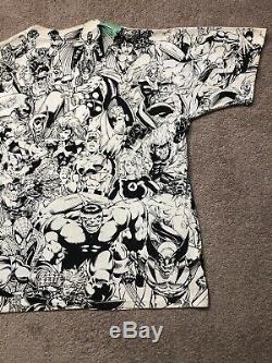 VTG 1993 Marvel All Over Print Baggy T Shirt Comic Art Movie 2 Sided Rap Tee 90s