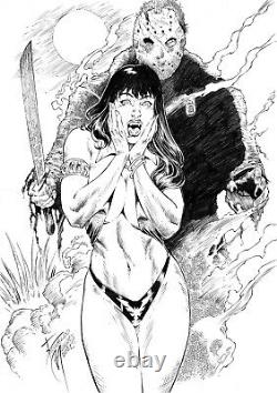 Vampirella & Jason Sexy Pinup Art Original Comic Page By Ronaldo Mendes