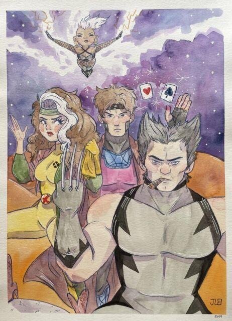 Wolverine Storm Gambit Rogue X-men Original Comic Art Watercolor 11x15